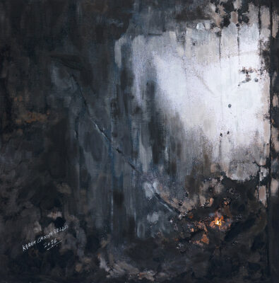 Il fuoco sotto ciò che resta - Tecnica mista su tela -50x50 cm. 2026